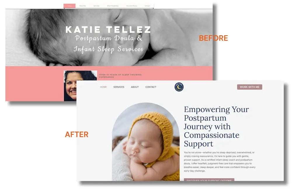 Katie Tellez Website Before & After Screenshots of Katie Tellez's website before and after