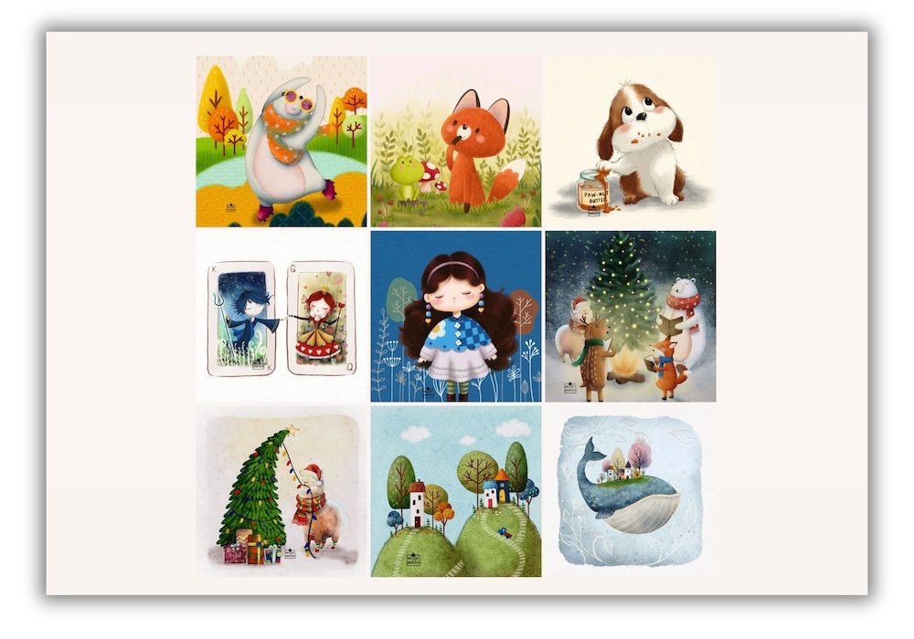 A screenshot of MochiMatcha custom digital illustration portfolio gallery